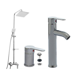 Combo de griferia Mozart Madrid Monoc. Lavatorio Alto - Bidet s/t - Barral de ducha Cr (0415)