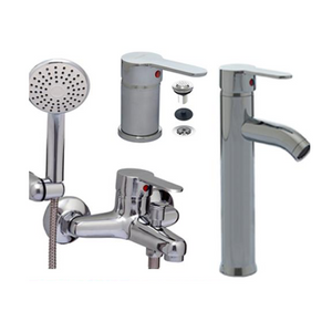 Combo de griferia Mozart Madrid Monoc. Lavatorio Alto - Bidet s/t - Ducha ext. c/t (0418)