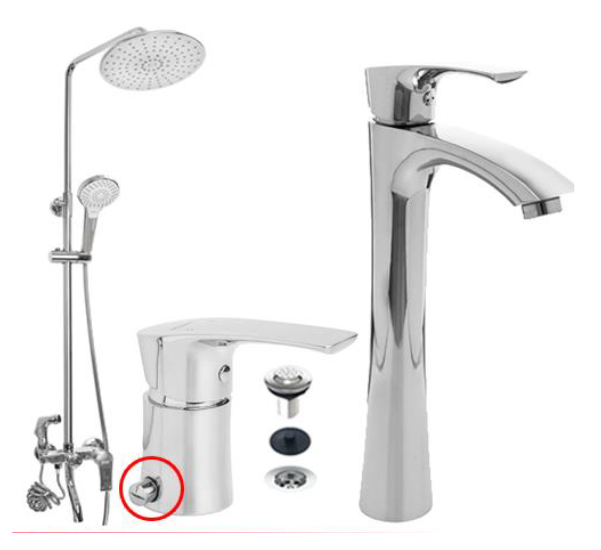 Combo de griferia Mozart Oslo lavatorio alto - bidet c/t - barral ducha c/ duchador Cr (0461)