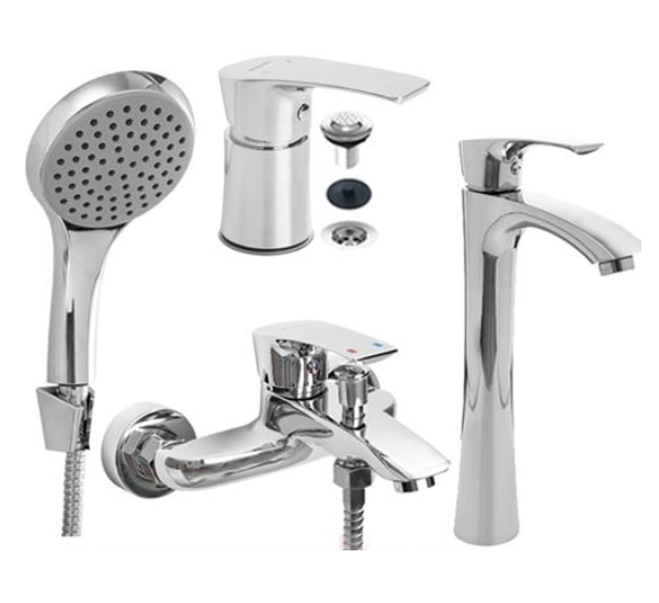 Combo de griferia Mozart Oslo lavatorio alto - bidet s/t - ducha ext. c/t Cr (0463)