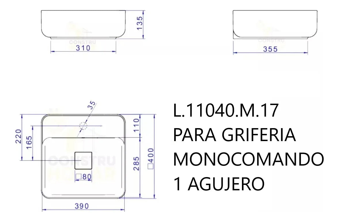 Bacha Deca Slim 40x40 De Apoyo (L.11040.m.17)