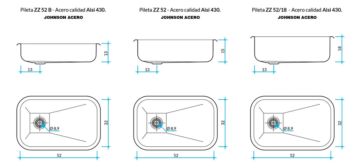 Bacha De Cocina Simple Johnson Acero (ZZ 52)