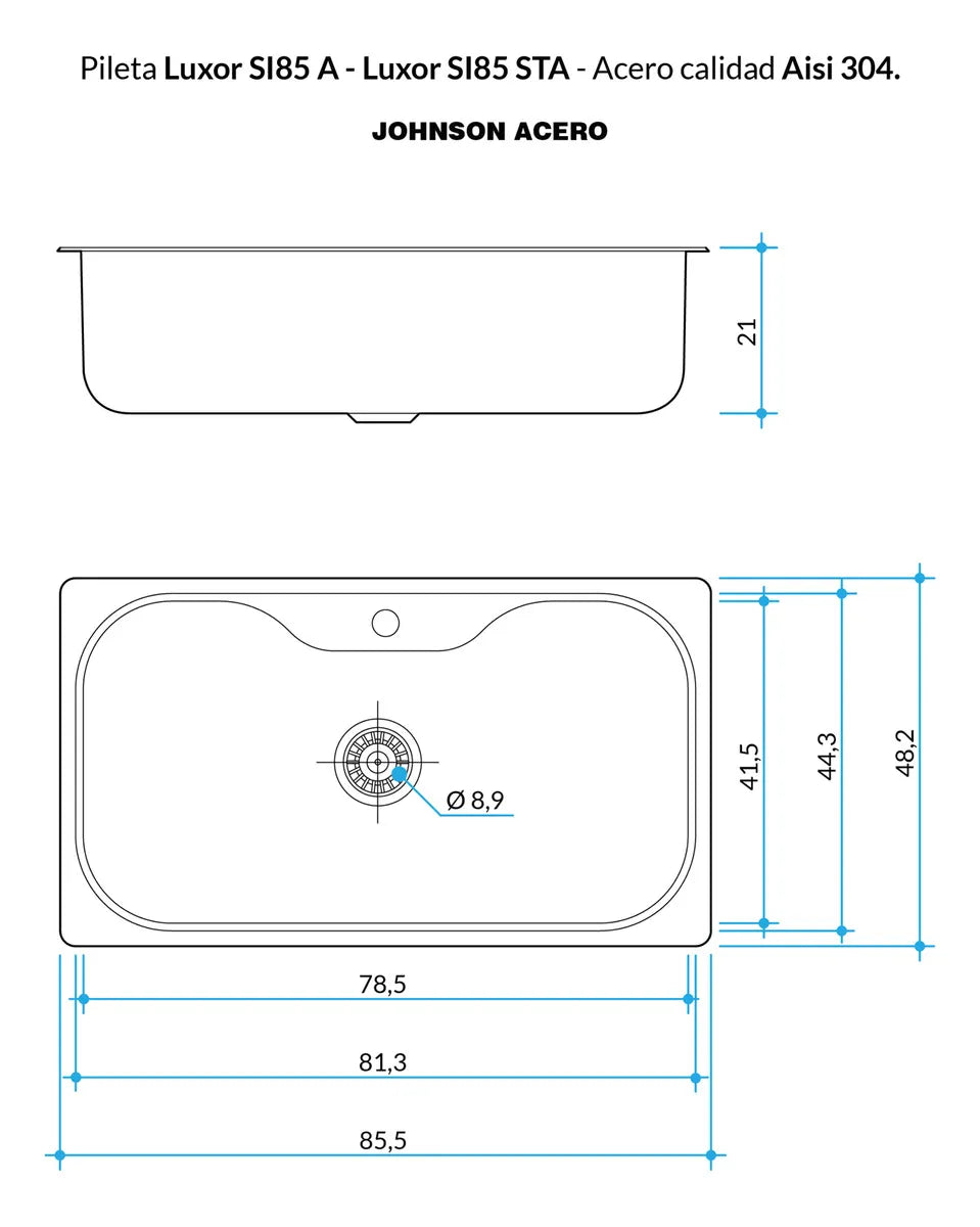 Pileta Bacha De Cocina Simple Johnson Luxor (Si85a)