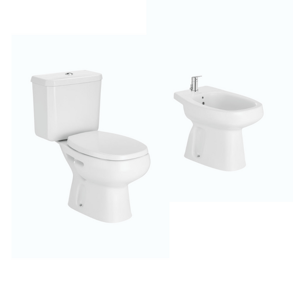 Combo Roca Monaco Inodoro largo + deposito dual + bidet + tapa asiento