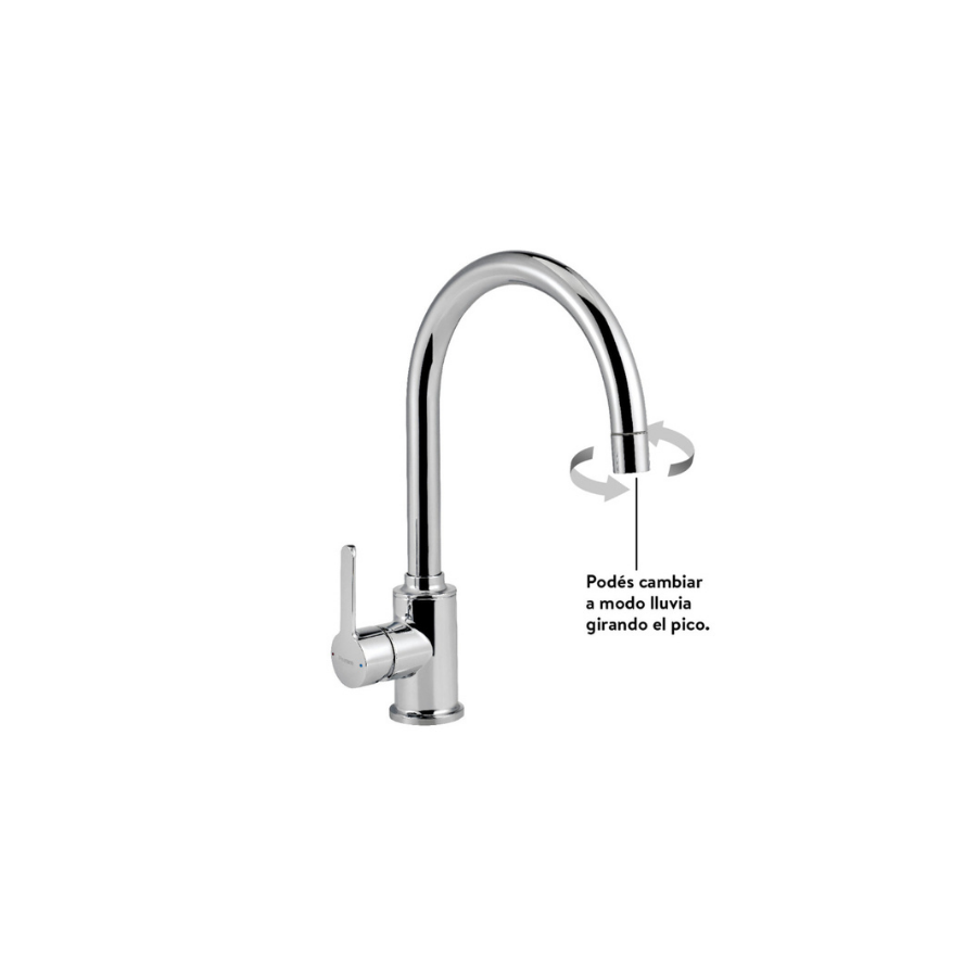 Grifería de Cocina Monocomando Peirano Move Cromo con Rociador Extraíble (20-146)