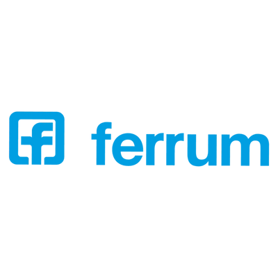 Logo de ferrum azul con un icono estilizado «f» junto al nombre de la marca.