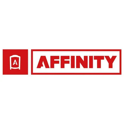 Logotipo de afinidad roja con tipografía en negrita e un icono estilizado de "a".