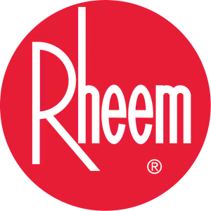 Logotipo circular rojo con la palabra “rheem” en letras negras estilizadas.
