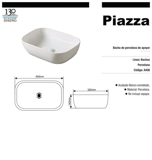 Bacha de apoyo Piazza Rectangular (A426)