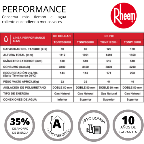 Termotanque A Gas de Pie Rheem 120 Lts (TGNP120RH)