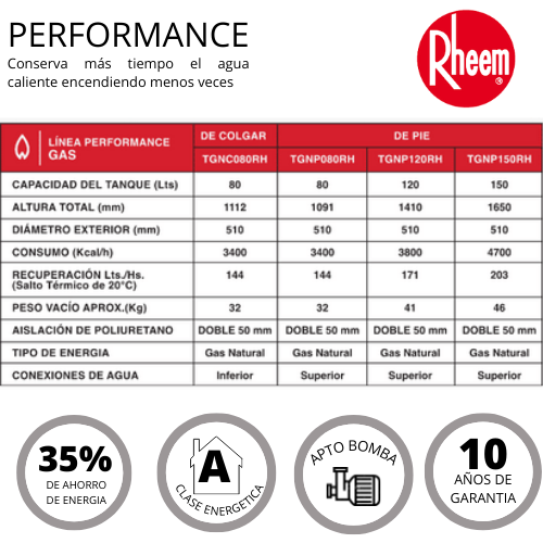 Termotanque A Gas de Pie Rheem 120 Lts (Tgnp120rh)